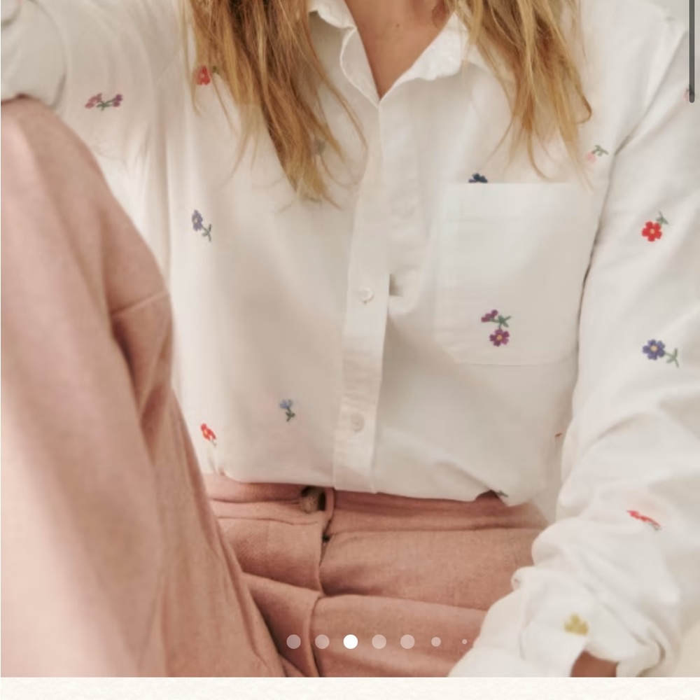 Sezane Linen Tomboy Shirt Flower Print